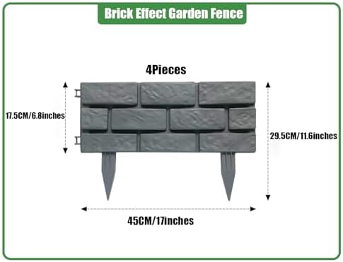 Brick Effect Garden Fence,Flower Bed Border Detachable Splicing Garden Fence,Simulation Bricks Fencing Panels Garden Edging Decoration,4 Pieces,Grey. - Image 2