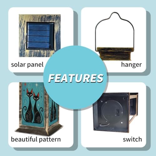 Teal Cats Mid Century Solar Lanterns Outdoor Waterproof - Image 4