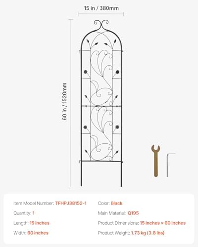 VEVOR 60 x 15 in, Rustproof Metal Garden Flower Trellis, Outdoor Climbing Rose & Cucumber Support, Decorative Tall Clematis Trellis for Courtyards & Lawns - Image 7