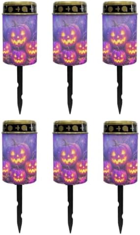 Poceacles Halloween Solar Candle Cemetery Solar Lights for Grave LED Garden Flameless Powered Pathway Lights Outdoor Waterproof with Dusk to Dawn Sensor, Pumpkin Violet, Set of 6 by Poceacles
