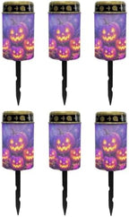 Poceacles Halloween Solar Candle Cemetery Solar Lights for Grave LED Garden Flameless Powered Pathway Lights Outdoor Waterproof with Dusk to Dawn Sensor, Pumpkin Violet, Set of 6 by Poceacles