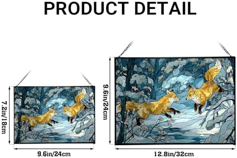 Foxes Playing in Snowy Clearing Rectangular Stained Glass Suncatcher – Hanging Window Panel with Animal & Nature Scene – Vibrant Glass Art Gift for Wildlife, Fantasy, Nature Lovers W0Z774 - Image 4