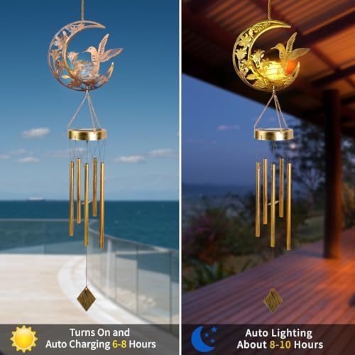 Hummningbird Solar Outdoor Wind Chimes - Unique Moon Hummingbird Design, for Mothers, Grandmothers, Sisters, Friends and Girls on Birthdays, Christmas, Thanksgiving and Mother's Day - Image 3