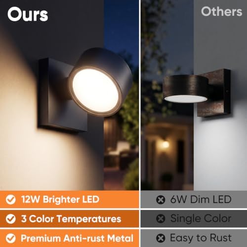 BesLowe 2-Pack LED Outdoor Wall Lights, Porch Sconce Lights - Image 4