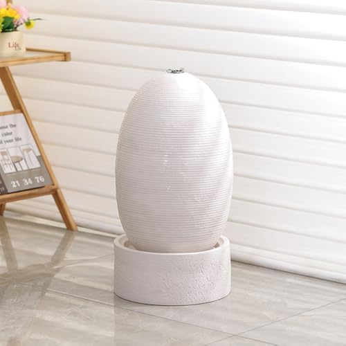 Ceramic Outdoor and Garden Fountain Home Decoration Waterfall Water Feature (Egg 12 INCH White) - Image 3