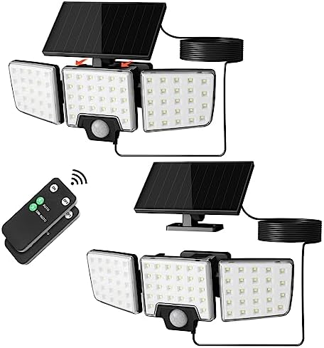 Lepro Solar Security Lights Outdoor Motion Sensor, 2 in 1 Separated and Integrated Remote Control IP65 Waterproof Solar Lights with 2 Light Modes, 3 Heads Floodlight for Garden Yard Garage by Lepro