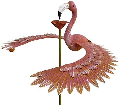 Metal Rustic Flamingo Spinning Balancer Garden Stake Outdoor Wind Sculpture Kinetic Movement Yard Art Center Piece by Continental+Art+Center