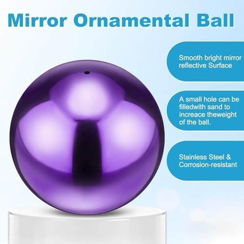 M METERXITY 2-Pack Garden Gazing Globes Ball 4.7 Inch 201 Stainless Steel Hollow Mirror Reflective Floating Ball for Garden/Pond/Home/Yard Outdoor Decoration [Gloss Purple] - Image 2