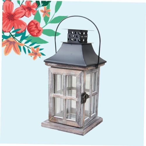 Vintage Wooden Wall Hanging Candle Lantern Iron Holder for Veranda Terrace - Image 4