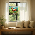 Roan Appaloosa Horse Walking Across Stony Ridge Square Suncatcher – Stained Glass Style Window Panel with Pastoral Scene, Custom Decorative Hanging Art for Equestrian Home, Christmas JbjgXd - Image 7