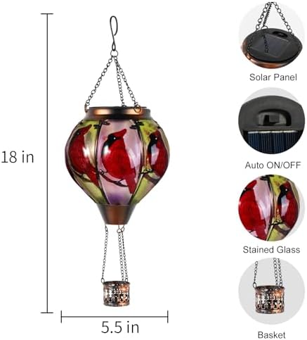 Cardinal Bird Hot Air Balloon Solar Lantern Outdoor Waterproof Garden Decor - Image 5