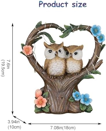Owl Statue with Solar Lights Outdoor Decor, Resin Owls Figurines for Garden Patio Lawn Decorations, Christmas Birthday Gifts for Women Friends (7.6Inches) - Image 3