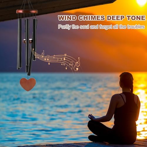 Black Metal Wind Chimes Outdoor Large, Modern Aluminum Deep Tone Tubes, Decorative Hanging Wind Chime for Patio Garden Porch Yard Balcony, Stylish Home Decor - Image 5