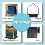 Solar Lantern Western Landscape Stained Glass Cactus Turquoise Outdoor Waterproof Garden Hanging Lantern Solar Powered Lighting Outside Table Lamp for Patio Deck Camping 1 Pack - Image 4