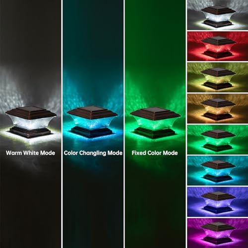 HUYIENO Solar Post Cap Lights Outdoor LED Lighting Deck Fence Light Two Modes Warm White/7 RGB Color Changing Suitable for 4x4 5x5 Wooden Posts (Brushed Copper, 8pk), HY1238 - Image 3