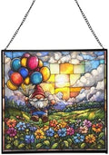Gnome Balloon Festival Stained Glass Suncatcher – Square Hanging Window Panel for Home or Greenhouse – Whimsical Glass Art Gift for Garden Lovers, Christmas, Halloween, Father Days ifExoe by Custom