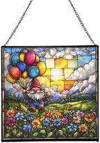 Gnome Balloon Festival Stained Glass Suncatcher – Square Hanging Window Panel for Home or Greenhouse – Whimsical Glass Art Gift for Garden Lovers, Christmas, Halloween, Father Days ifExoe by Custom