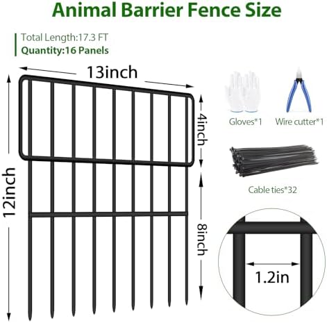 ULIOK Animal Barrier Fence, 16 Panels No Dig Fence 17.3ft(L) x12in(H), Garden Fences for Rabbits and Dog Ground Defense, Rustproof Metal Fences Border, Fencing Bottom Blocker for Outdoor Yard Patio - Image 2