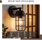 Emliviar Farmhouse Outdoor Wall Sconces, 2 Pack Vintage Exterior Light Fixtures with Nautical Metal Cage and Tempered Glass, Oil Rubbed Bronze Finish, GE255B-2PK ORB - Image 3
