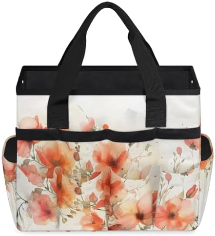 Garden Tool Bag Organizer Garden Tote Bag with Pockets Poppy Watercolor Tool Storage Organizer Gardening Tool Kit Holder 13" x 6.8" x 2.8" - Image 2