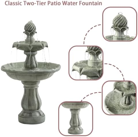 37" 2-Tier Water Fountain, Adjustable Water Flow,Light Sage Green - Image 4