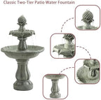 37" 2-Tier Water Fountain, Adjustable Water Flow,Light Sage Green - Image 4