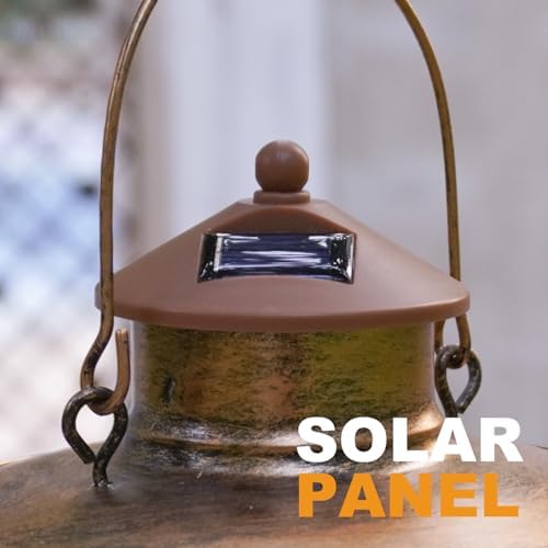Bird Feeder for Outdoor Hanging Stained Glass Solar Light, Gold - Image 4