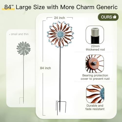 Lariander Wind Spinners Outdoor Metal Large with Stake- 84'' Wind Spinners for Yard and Garden - Windmill for Yard - Ideal Gift Metal Yard Art for Family, Friends, Garden Lovers (Willow Leaf) - Image 3