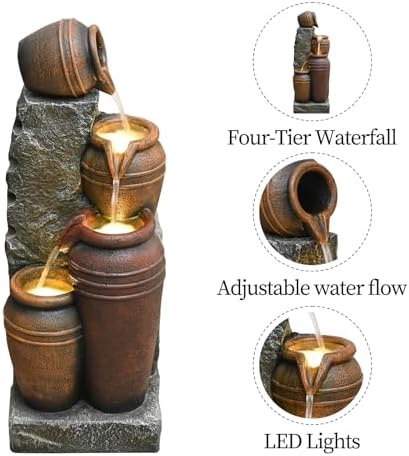 34'' Outdoor Garden Water Fountain with Lights, Large Patio Water Feature - Image 3