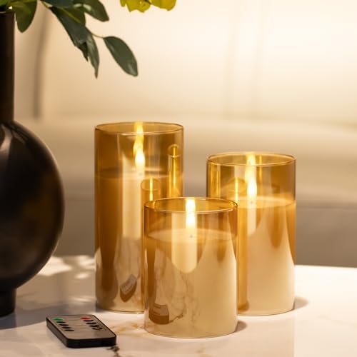 Gold Flameless Candles With Remote LED Battery Operated Pillar Candles Set - Image 3