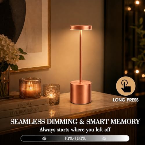 Rose Gold Cordless Table Lamps Set of 2, Battery Operated Rechargeable LED Lamps with Touch Control, 3 Color Temperatures, 5000mAh Dimmable Wireless Portable Lamp for Bedroom Nightstand Living Room - Image 5