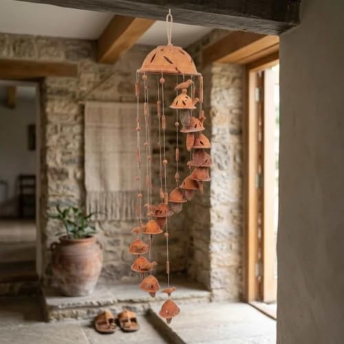 Handmade Terracotta Bird Wind Chime, Natural Clay Wind Chimes for Outdoor Garden, Balcony, Porch & Home Decor, Rustic Hanging Decoration & Housewarming Gift - Image 5