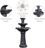 Teamson Home Lily Flower Floor Pedestal 3 Tiered Floor Waterfall Fountain with Pump for Outdoor Patio Garden Backyard Decking, 38 Inch Height, Dark Gray - Image 6
