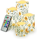 Yellow Floral Pillar Candles Battery Operated Color Changing Flameless Candles with Remote Timer LED Candles with Flickering Flame Indoor Outdoor Home Table Wedding Decor Set of 4 by Uorisanigo