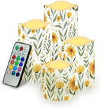 Yellow Floral Pillar Candles Battery Operated Color Changing Flameless Candles with Remote Timer LED Candles with Flickering Flame Indoor Outdoor Home Table Wedding Decor Set of 4 by Uorisanigo