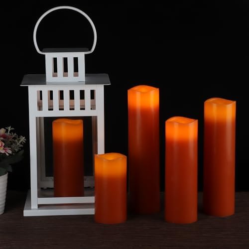 Vinkor Flameless Candles Battery Operated Candles Real Wax Pillar LED Candles with 10-Key Remote and Cycling 24 Hours Timer (Orange Set of 9) - Image 3