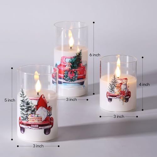Eywamage Christmas Glass Flameless Pillar Candles with Remote Set of 3 - Image 2