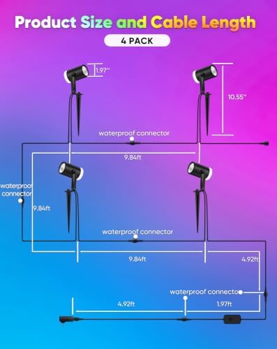 GZBtech Waterproof Landscape Spotlights 4-Pack, 24V RGB+IC+CCT Color Changing Outdoor Pathway Lighting, App&Remote Control Work with Alexa, Aluminum Dimmable LED Spot Light for Garden Yard Decor - Image 7