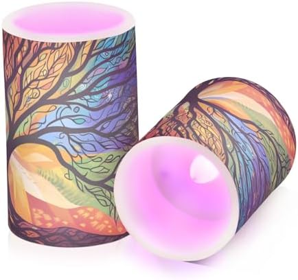 ALAZA Mysterious Tree Colorful Flameless Candles, LED Pillar Candles with Remote Timer, Battery Operated Candles Set of 2 - Image 5