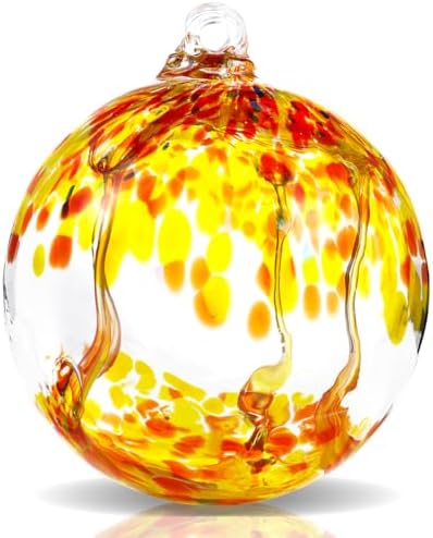 VOREEN 6" Hanging Glass Garden Gazing Ball Hand Blown Glass Witch Ball Christmas Ornament Friendship Balls for Outdoor Garden Patio Window Home Décor, Gift for Mom Wife Friend, Orange by VOREEN