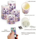 Purple Dragonfly Flameless Candle with Remote Control Electric LED Pillar Candle Timer Color Changing Long Lasting Pack of 4 Battery Candles - Image 3