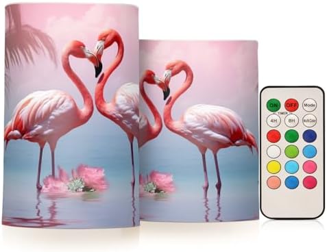 YETTASBIN Flamingo Flameless Candles with Remote Control and Timer, Adjustable Brightness Long Lasting Battery Operated LED Pillar Candles for Indoor Outdoor Party Home Decor, 2 Pack by Unknown