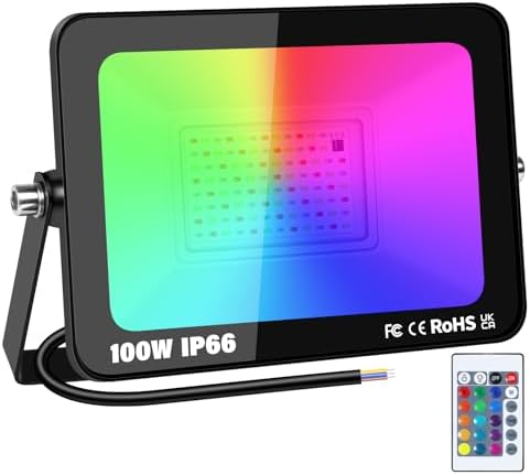 RIGIDON 1 Pack 100W RGB LED Flood Light Outdoor, 16 Colour Changing Light by RIGIDON