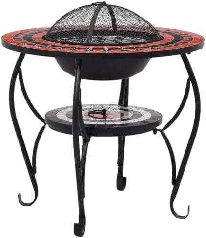 Mosaic Fire Pit Table, Ceramic & Steel Wood Burning Bowl, 26.8 - Image 2