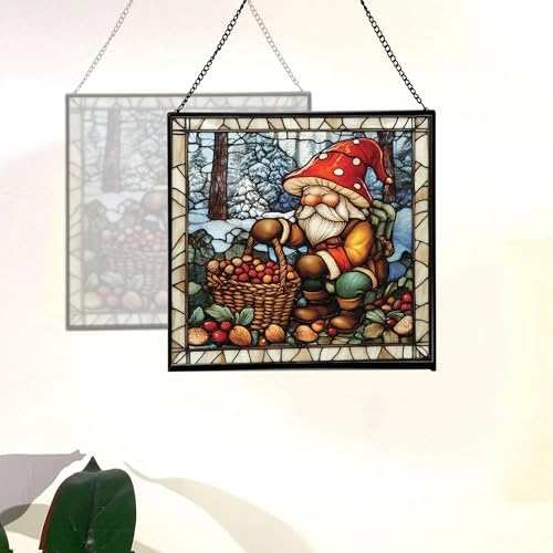 Gnome with Hibernation preparations Stained Glass Suncatcher–Square Hanging Window Panel for Home, Garden, Nursery, Halloween, Christmas, Memorial Day–Whimsical Glass Art Gift for Gnome Lovers 0uoi6u - Image 4