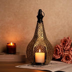 11.6in Moroccan Style Temple Lantern Ramadan Lamp Hanging Metal Candle Holders Decorative Festival Outdoor Patio or Porch Indoor Home Decor Gift Gold - Image 3