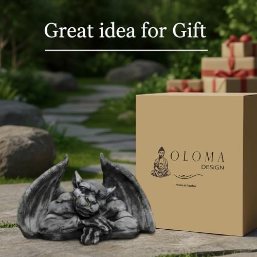 OLOMA Gothic Resting Gargoyle Concrete Garden Statue Winged Demon Fantasy Sculpture Outdoor Garden Yard Patio Graveyard Halloween Decor Weather Proof Accent Decor - Image 7