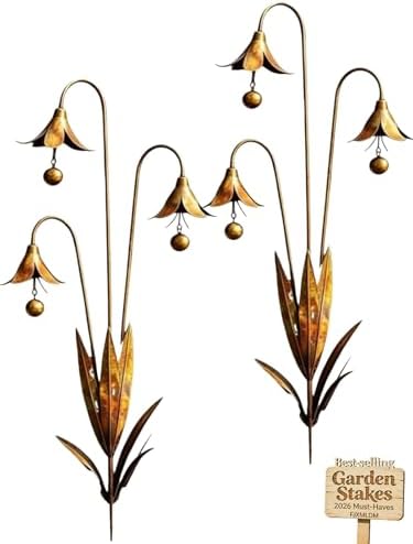 2026 New Triple Bluebell Garden Stake with Bells, Handmade 26inch Metal Rain Chimes Flower Plant Sculpture Yard Decorations Outdoor Rustic Wind Chime Ornament Gift for Walkways Patios Lawn by FJXMLDM