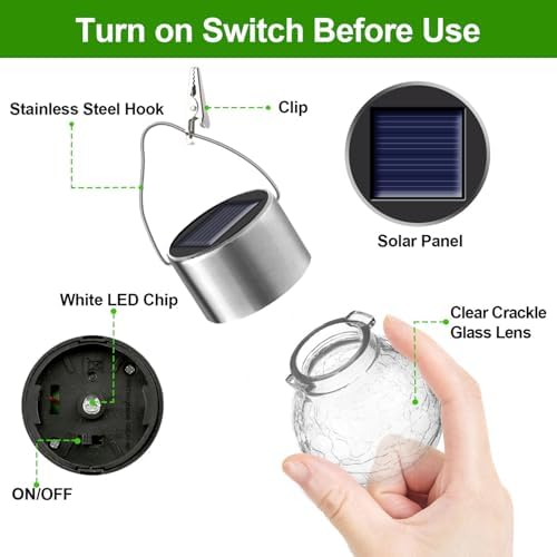 Solar Lights Outdoor Hanging Decorative Globe 24 Pack, Waterproof Solar Lantern with Handle and Clip, Solar Powered Glass Ball Lights for Garden Yard Fence Tree Umbrella Holiday Décor, Cold White - Image 6
