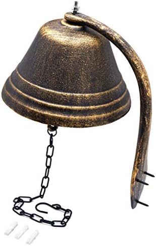 HongK- Upstreet Outdoor Dinner Bell Made For Ranch House Family Front Door Interior Exterior Décor | Wall Hanging Mount Heavy Cast Solid Iron Decoration Gold Large (H: 5" x W: 7") [P/N: ET-BELL002-L] - Image 3